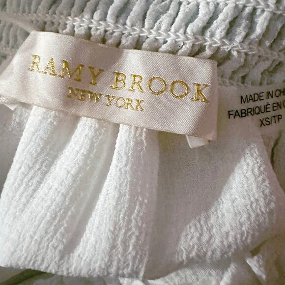 Ramy Brook Stevie Smocked Mini Skirt Pom Pull On Summer Skirt White XS NWOT - Picture 6 of 11